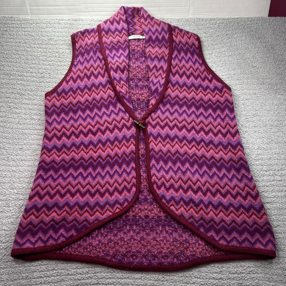 Liz Claiborne Vest Chevron Knit Toggle Pink Purple One Size Boho Retro Preppy